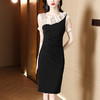 小众气质，短袖夏装高级感设计感斜领开叉包臀裙法式连衣裙HT-YX8525 商品缩略图3