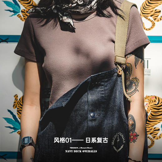 马登女装美式复古工装牛仔背带裤设计感显瘦宽松阔腿裤小个子新款 商品图1