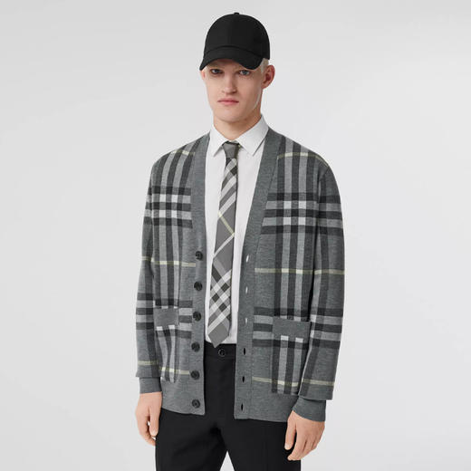 BURBERRY 巴宝莉 男士格纹羊毛真丝提花针织开衫 8049626 A4641 商品图1