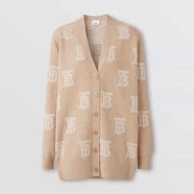 BURBERRY 巴宝莉 女士 Monogram TB专属标识羊毛真丝混纺大廓形针织开衫 卡其色 8052407 A1381