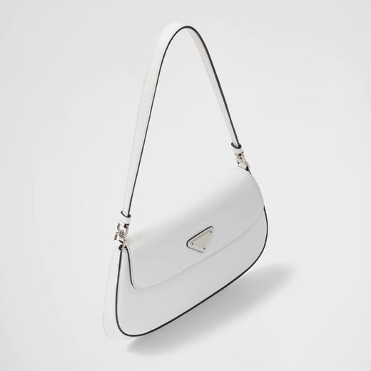 PRADA 普拉达 女士 Cleo 翻盖拉绒皮革珐琅金属三角形徽标单肩包 白色 1BD311 ZO6 F0PG7 OOO 商品图1