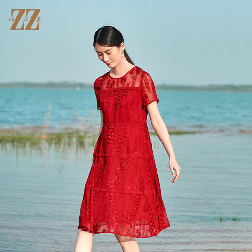 佐尔美夏季新款 桑蚕丝真丝乔其绣花连衣裙女E22LS78 商品图3