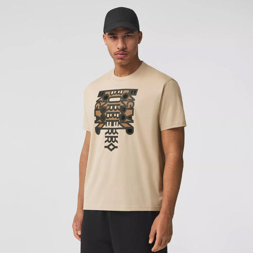 BURBERRY 巴宝莉 男士徽标印花棉质大廓形圆领短袖T恤 卡其色 8051401 A7405 商品图1