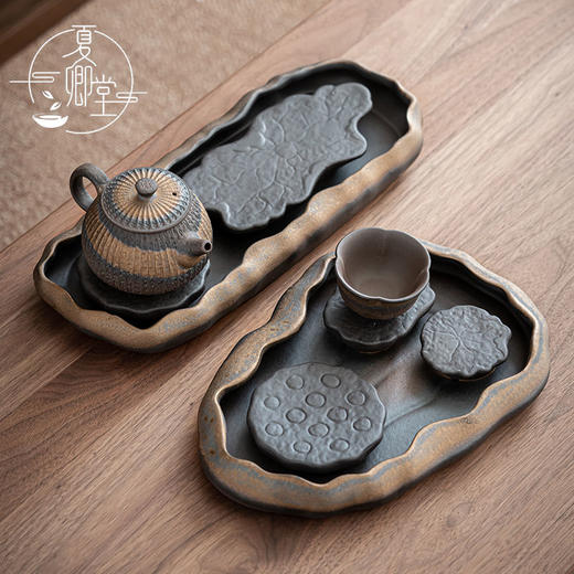 鎏金粗陶茶盘禅意干泡茶台小号双人用茶海复古风茶具托盘家用 商品图2