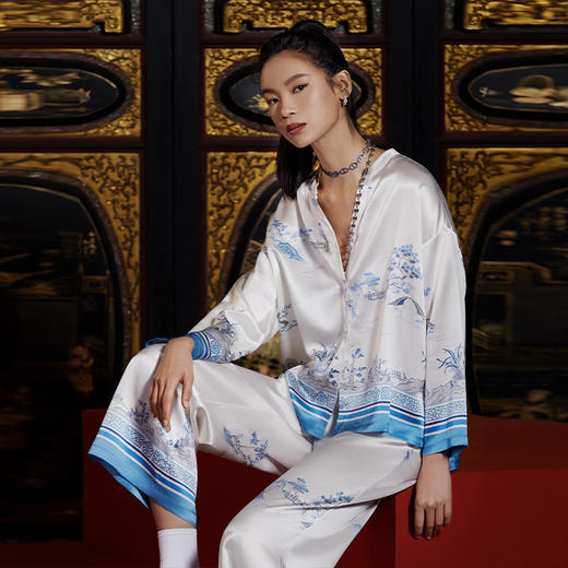 EMPERORIENT皇锦 真丝小立领长裤分身套装HJ21372 商品图2