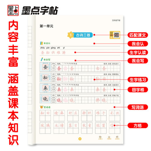 (仓发) 墨点字帖 2024年春 语文同步五年级下册 笔顺笔画同步练字帖视频版 赠听写默写本 人教版五年级课外阅读铅笔字帖楷书描红本生字偏旁部首拼音控笔/9787540144999 商品图8