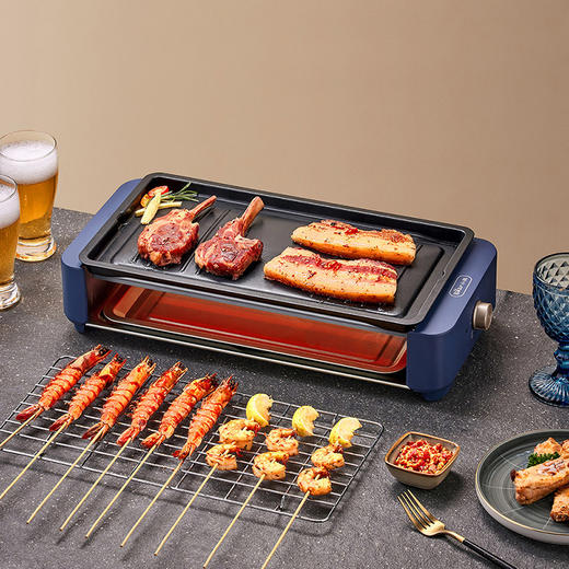 小熊电烤炉(接触烤架) DKL-E20G1 蓝色/烤网+烤盘/机械温控 商品图4