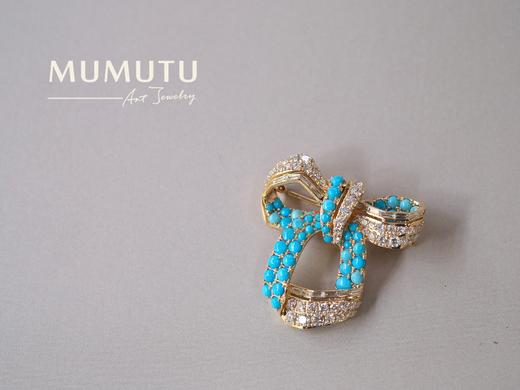 蝴蝶结绿松石胸针 商品图0