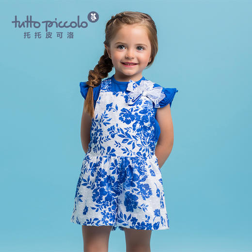 女童春夏蓝色花朵短袖套装 商品图5