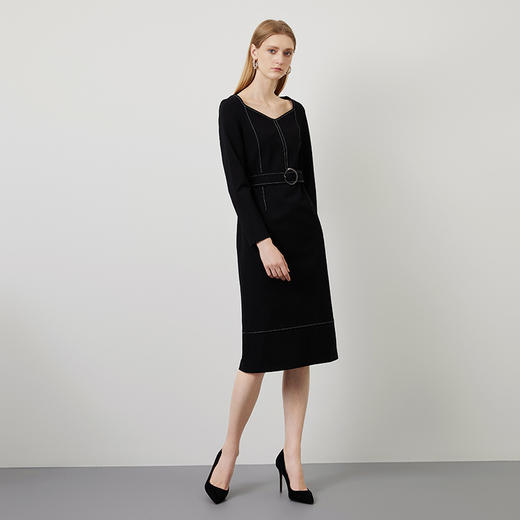 EITIE爱特爱秋季新款简洁大气桃心领收腰显瘦通勤黑色连衣裙C2207010 商品图2