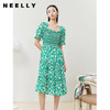 NEELLY纳俪商场同款方领打缆连衣裙女碎花夏中长款裙子大摆A字裙 商品缩略图2