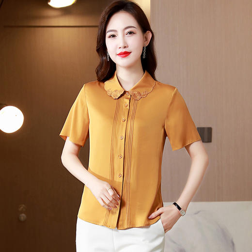 TC 65612大码真丝双乔桑蚕丝刺绣翻领衬衫 商品图2