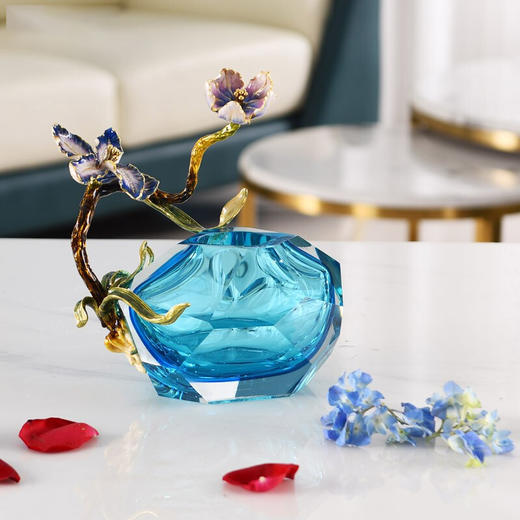 轻奢风珐琅彩花瓶客厅干花插花摆件玄关美式艺术创意玻璃装饰 蔚蓝星光花瓶 商品图3