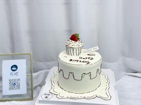 草莓纸杯蛋糕复古描绘面蛋糕