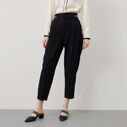 EITIE爱特爱秋季新款高腰显瘦黑色小脚铅笔裤休闲裤通勤百搭裤子C2205006 商品图3