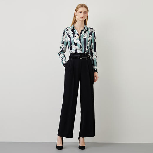 EITIE爱特爱秋季新款时尚通勤黑色简约职业高腰直筒阔腿裤女C2205004 商品图3