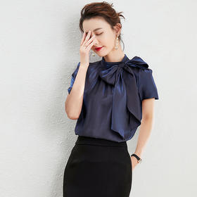 蝴蝶结长袖衬衫女上衣春夏高端洋气短袖衬衣设计感小众