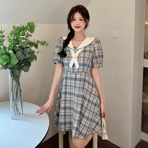 P&X设计师女装 2022夏季新款 梭织连衣短裙通勤黄蓝格 822208811B 商品图0