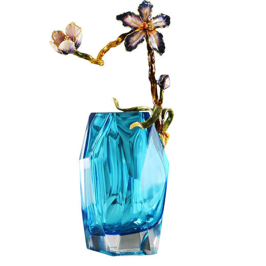 轻奢风珐琅彩花瓶客厅干花插花摆件玄关美式艺术创意玻璃装饰 蔚蓝星光花瓶 商品图0