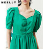 NEELLY纳俪商场同款桃心领泡泡袖连衣裙女中长款收腰a字裙夏通勤 商品缩略图3