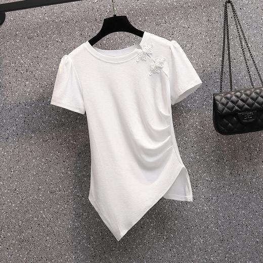 MZ802875胖mm时尚不对称上衣新款2022年夏季大码女装纯色圆领短袖T恤衫潮 商品图2