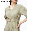 NEELLY纳俪商场同款连衣裙女气质V领七分袖收腰A字裙百搭通勤长裙N22071Y01017 商品缩略图3