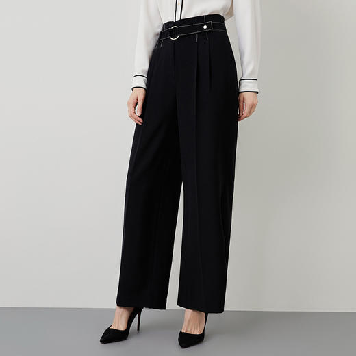 EITIE爱特爱秋季新款时尚通勤黑色简约职业高腰直筒阔腿裤女C2205004 商品图1