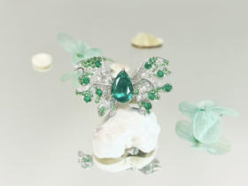 「锦鲤」祖母绿钻石戒指/吊坠/胸针三用款  2.81克拉全净浓绿祖母绿