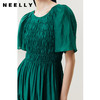 NEELLY纳俪商场同款气质白色连衣裙女松紧褶皱设计显瘦收腰A字裙 商品缩略图3