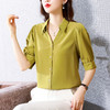 KQL A141B620衬衫短袖洋气缎面上衣宽松气质大码衬衣 商品缩略图3