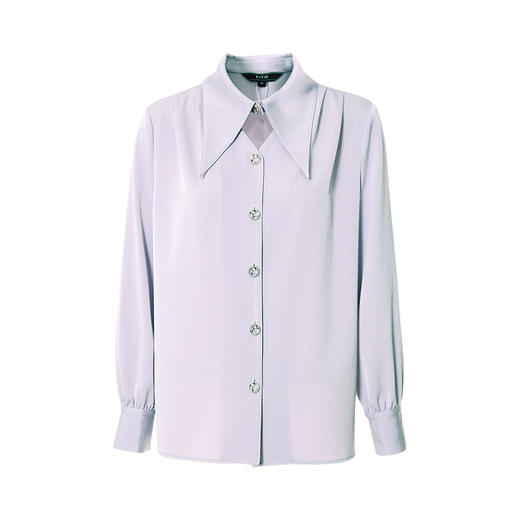 EITIE爱特爱秋季新款镂空翻领直筒显瘦通勤紫色气质衬衫上衣C2209008 商品图4