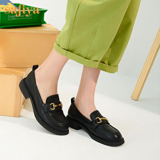 索菲娅复古英伦风柔软牛皮马衔扣乐福鞋2022秋新款小皮鞋SF23112021 商品图2
