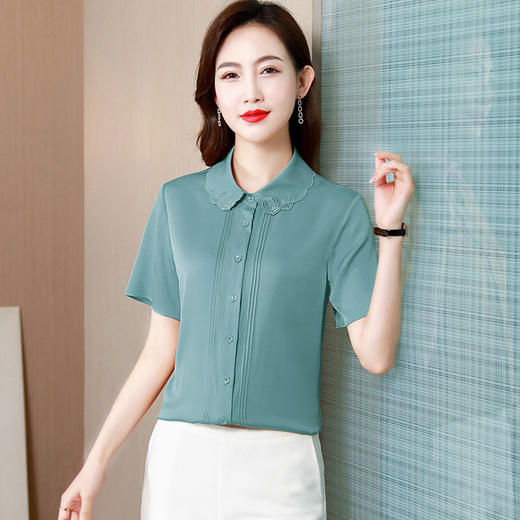 TC 65612大码真丝双乔桑蚕丝刺绣翻领衬衫 商品图1