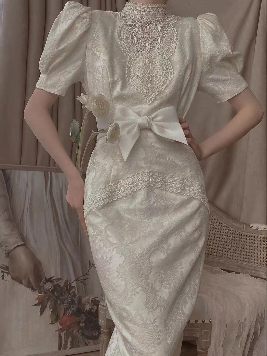 【投稿】喵娘精工@M43《白华》Vintage宫廷风浮雕暗纹连衣裙
