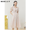 NEELLY纳俪商场同款桃心领泡泡袖连衣裙女中长款收腰a字裙夏通勤 商品缩略图0