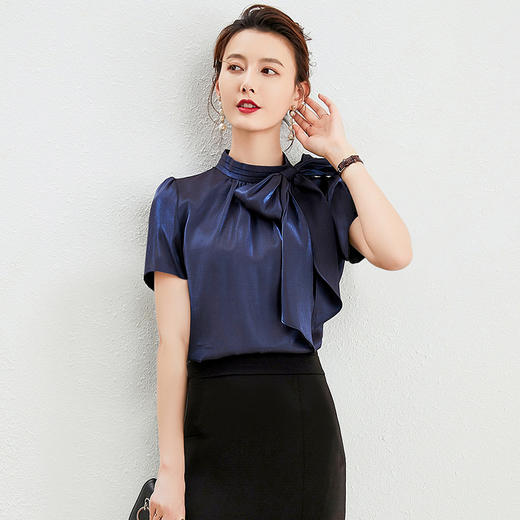 蝴蝶结长袖衬衫女上衣春夏高端洋气短袖衬衣设计感小众 商品图2