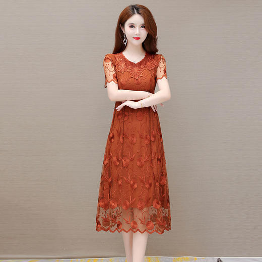 YWE WP18758减龄显白蕾丝刺绣中长款 连衣裙 商品图2