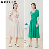 NEELLY纳俪商场同款桃心领泡泡袖连衣裙女中长款收腰a字裙夏通勤 商品缩略图2