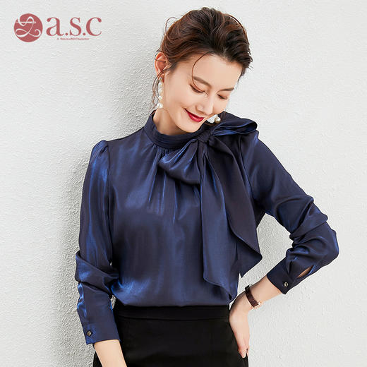 蝴蝶结长袖衬衫女上衣春夏高端洋气短袖衬衣设计感小众 商品图4