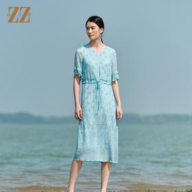 佐尔美2022夏季新款 桑蚕丝真丝乔其绣花连衣裙女E22LS94