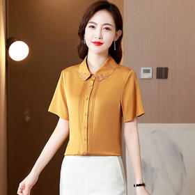 TC 65612大码真丝双乔桑蚕丝刺绣翻领衬衫