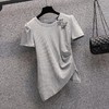 MZ802875胖mm时尚不对称上衣新款2022年夏季大码女装纯色圆领短袖T恤衫潮 商品缩略图1