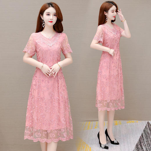 YWE WP18759连衣裙中长款气质高档洋气蕾丝刺绣 商品图0