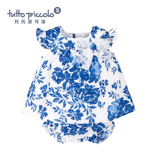 女童春夏蓝色花朵连衣裙 商品图2