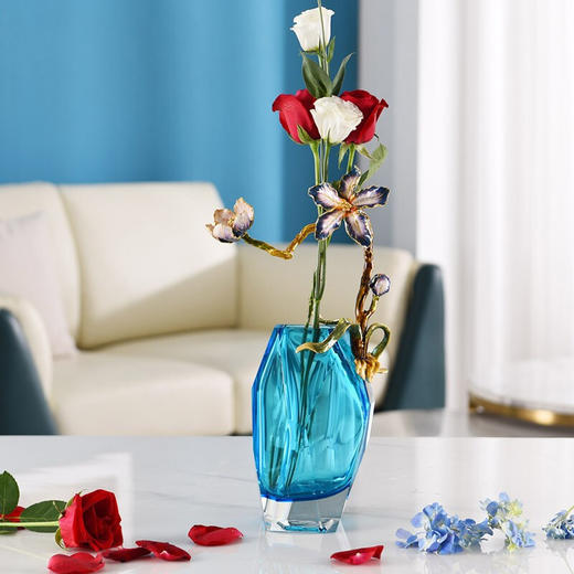 轻奢风珐琅彩花瓶客厅干花插花摆件玄关美式艺术创意玻璃装饰 蔚蓝星光花瓶 商品图2