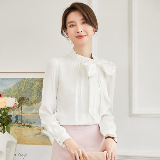 蝴蝶结长袖衬衫女上衣春夏高端洋气短袖衬衣设计感小众 商品图3