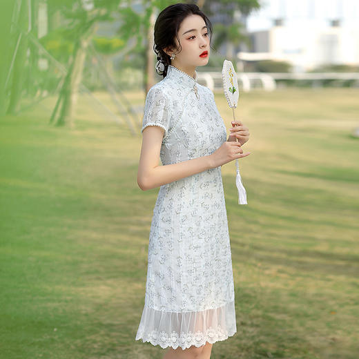 中长款雪纺印花双层旗袍 小清新少女款旗袍连衣裙JQZ-617 商品图3