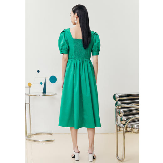 NEELLY纳俪商场同款桃心领泡泡袖连衣裙女中长款收腰a字裙夏通勤 商品图4