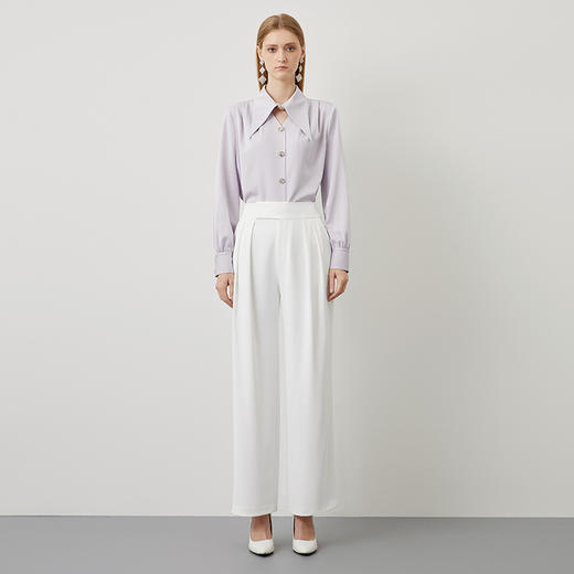EITIE爱特爱秋季新款镂空翻领直筒显瘦通勤紫色气质衬衫上衣C2209008 商品图3
