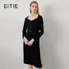 EITIE爱特爱秋季新款简洁大气桃心领收腰显瘦通勤黑色连衣裙C2207010 商品缩略图0